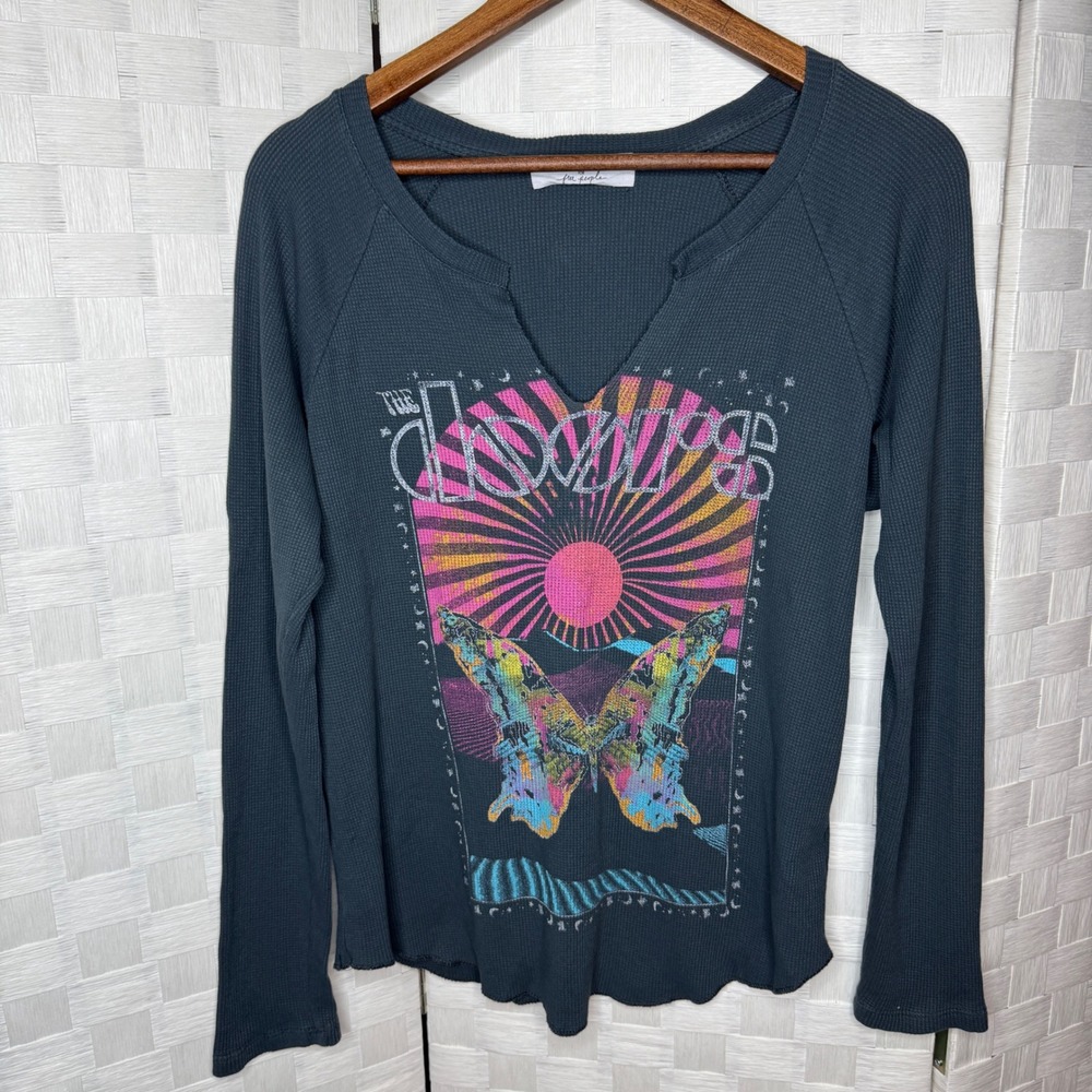 Daydreamer Free People The Doors Butterfly Thermal Top Charcoal Gray Small